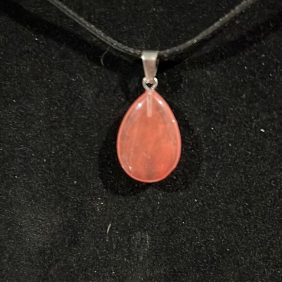 NECKLACE with stone pendant & sparkly earrings!pretty mauve color! - Picture 2 of 4